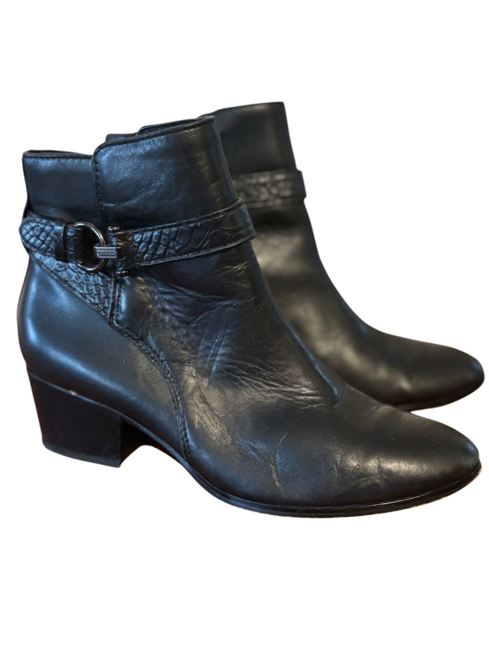 Coach Paulina Black Leather Ankle Boots Size 8B
